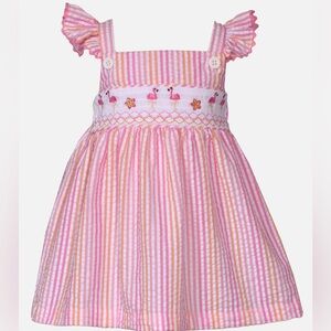 IRIS & IVY Smocked Flamingo Seersucker Dress